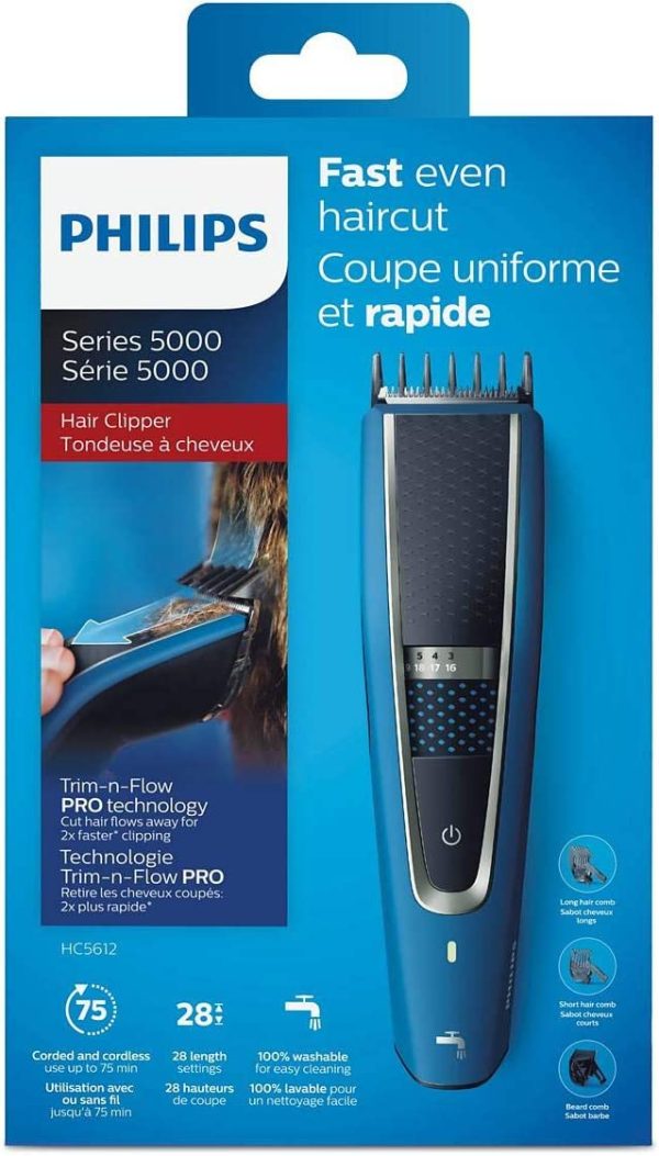 Philips Washable Hair Clipper Series 5000 with 28 Length Settings (0.5-28mm) and 75 min Cordless Use/8hr Charge, HC5612/15 - Image 7