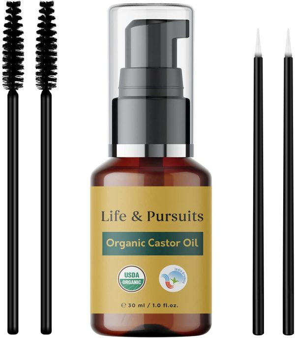 Organic Castor Oil (30 ml) for Eyebrows and Eyelashes, USDA Certified, 100% Cold-pressed | Life & Pursuits Castor Oil for Hair Growth with 2 set of Eyebrows & Eyelashes Brushes - Image 4