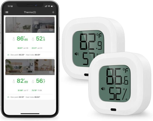 Wireless Thermometer Hygrometer, Bluetooth 5.0 Humidity Temperature Sensor with Data Export for iOS Android, Alarm Function, for House, Guitar Case, Greenhouse, 35m Wireless Range (2 Pack) - Image 4