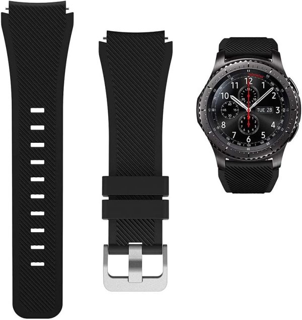 Replacement Watch Bands for Samsung Watch 3/Gear S3 Frontier/Classic Strap Silicone Bracelet S3 Sports Band Strap Replacement 22mm Wristband Accessories- Black - Image 7