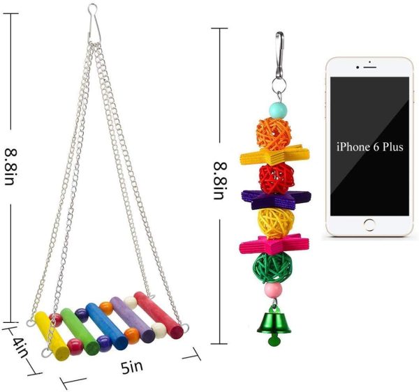 PINCHUANG 7 Packs Bird Swing Chewing Toys- Parrot Hammock Bell Toys Suitable for Small Parakeets, Cockatiels, Conures, Finches,Budgie,Macaws, Parrots, Love Birds - Image 5