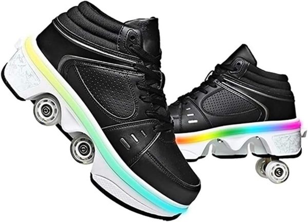 LDTXH Double-Row Deform Wheel Automatic Walking Shoes Invisible Deformation Roller Skate 2 in 1 Removable Pulley Skates Skating Rollerskates Outdoor Parkour Shoes with Wheels for Girls Boys - Image 7