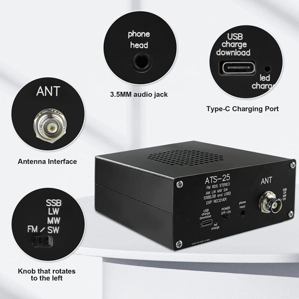 Si4732 All-Band Radio Receiver Aluminium Alloy ATS-25 DSP Receiver FM LW (MW and SW) SSB with 2.4" Touch Screen Search HAM Band Quick Channel - Image 7