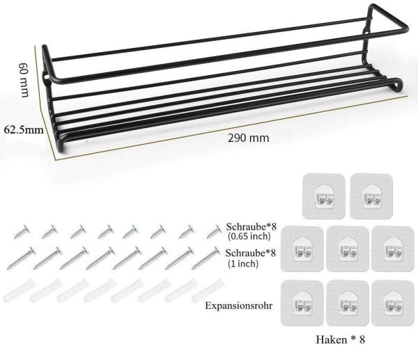 Spice Racks Organiser - 4 Tier Hanging Stainless Steel Spice Racks Wall Mounted with Adhensive Stickder & Screws - Kitchen & Pantry Shelf for Spices and Condiments, Spice Jars (Black)