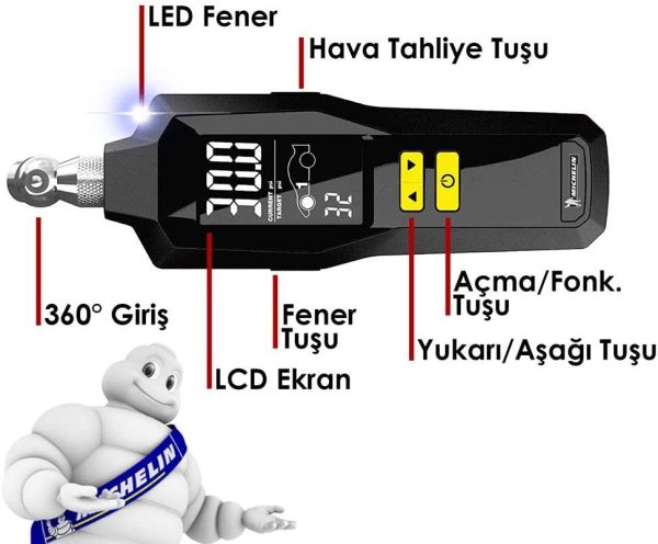 Programmable Tyre Gauge with Built-in Flash Light and Backlight LCD Screen, Ranges from 5-99 PSI with Accuracy to /- 1% (12294), Black - Image 3