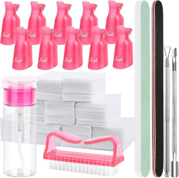 Luxerlife Nail Polish Gel Remover Tools Kit with Nail Clips, 100ml Nail Polish Remover Bottle, 500 Nail Remover Cotton Pad, Nail Brush, Cuticle Pusher, Cuticle Peeler, 100/180 Nail File, Buffer Block - Image 5