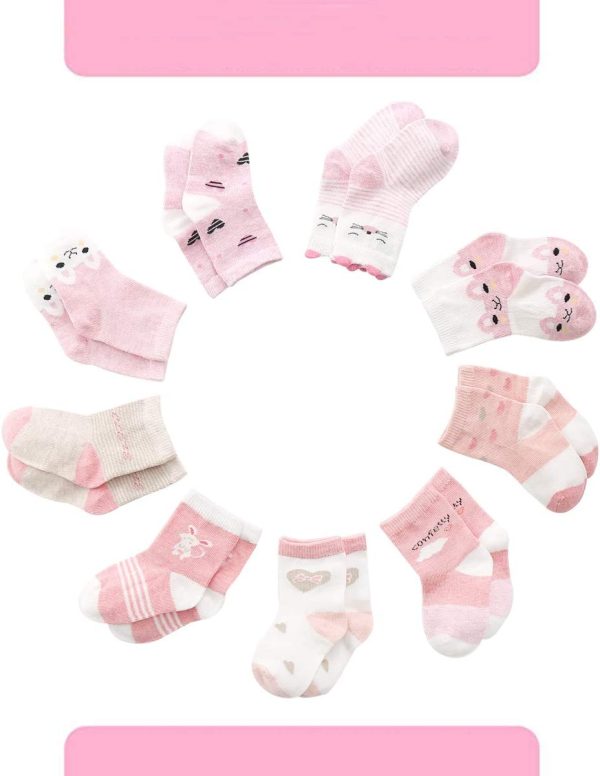 Cotton Baby Girl Socks, 9 Pairs Cute Newborn Girl Socks 0-36 Months Toddles Cotton Coming - Image 5