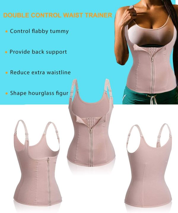 Junlan Women Waist Trainer Corset Zipper & Hook Body Shaper Workout Tank Tops Shapewear - Image 5