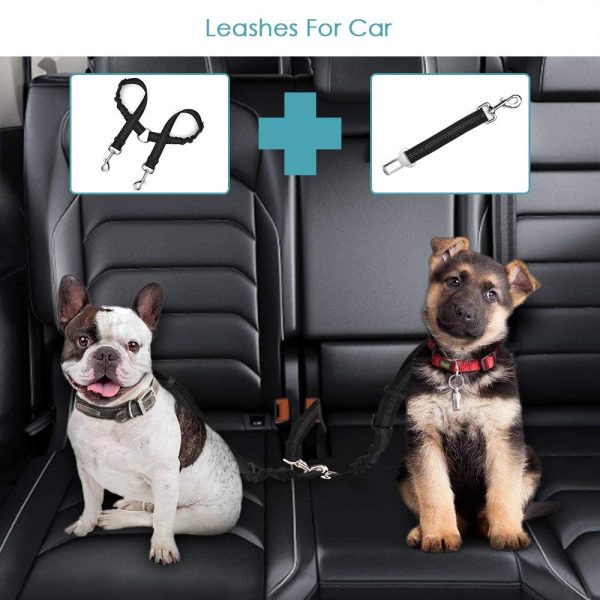 SlowTon Double Dog Seat Belt and Dog Leash Set, Dual Detachable Pet Car Seatbelt and Pet Lead for Two Dogs, Adjustable Safety Belt and Leash with Elastic Reflective Stripe Connect with Dog Harness - Image 6