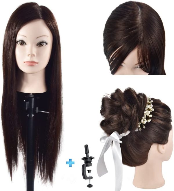 Cosmetology Mannequin Head with Hair for Braiding 26" Brown Training Head Manikin Doll Head Synthetic Fiber Hair with Clamp - Image 5