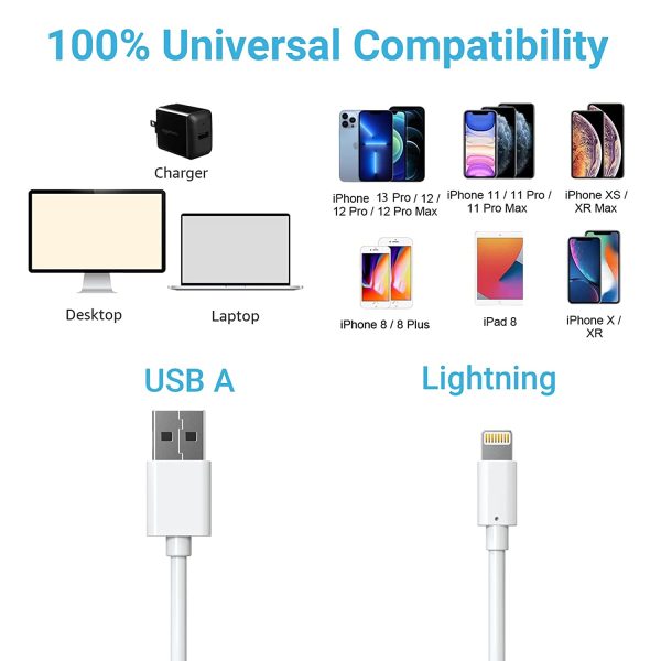 Lightning Cable - MFi Certified - Quntis 3Pack 2M Premium Lightning to USB A Charger Cable Compatible with iPhone 13 12 Mini Pro Max 11 Pro Xs Max XR X 8 Plus 7 Plus 6 Plus 5s SE(2020) iPad Pro iPod Airpods and More - White - Image 4