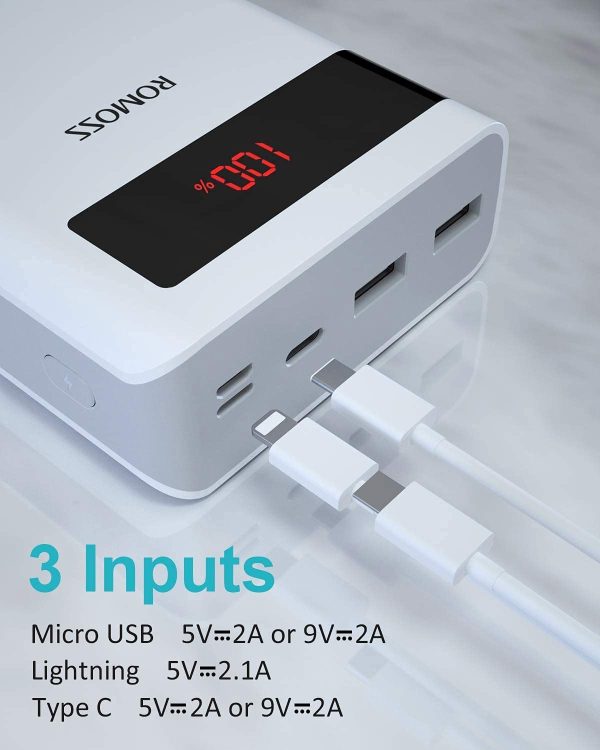 ROMOSS Sense8P+ 30000mAh Power Bank, 18W USB C PD Portable Charger with 3 Outputs and 3 Inputs, High Capacity Fast Charge External Battery Pack Compatible with iPhone, iPad Pro, Samsung and More - Image 5