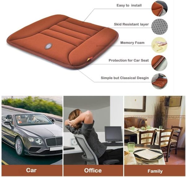 RaoRanDang Car Seat Cushion Pad for Car Driver Seat Office Chair Home Use Memory Foam Seat Cushion, Coffee - Image 3