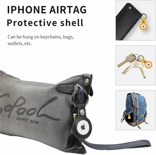 TCG&A (2021) Apple Airtags Scratch Proof Leather Design Protective Case PU with Keychain Loop (Black) - Image 4