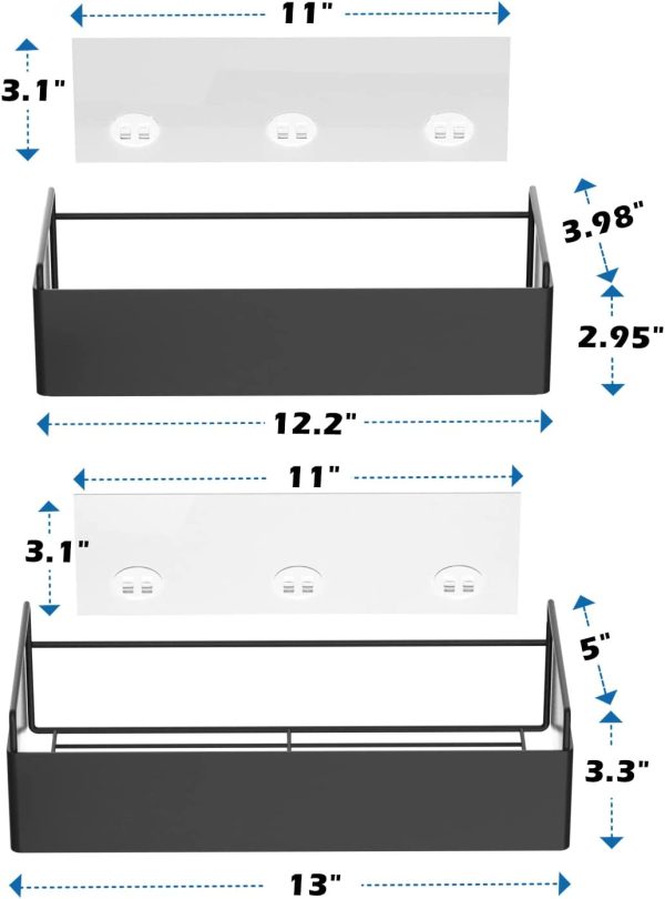 Shower Caddy Basket Traceless Adhesive Shower Shelf Rack Wall Mounted Shower Storage Basket for Bathroom Kitchen Toilet Shampoo Holder Hooks for Razor and Sponge No Drilling  - 2 Pack (Black) - Image 5