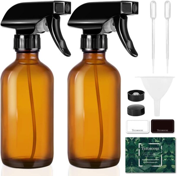 Tecohouse Glass Spray Bottle 250ml for Cleaning Product and Esssential Oil, Amber Empty Refillable Sprayer Container with Labels, Funnel, Lids, Graduated Pipettes - Handheld Size - Image 6