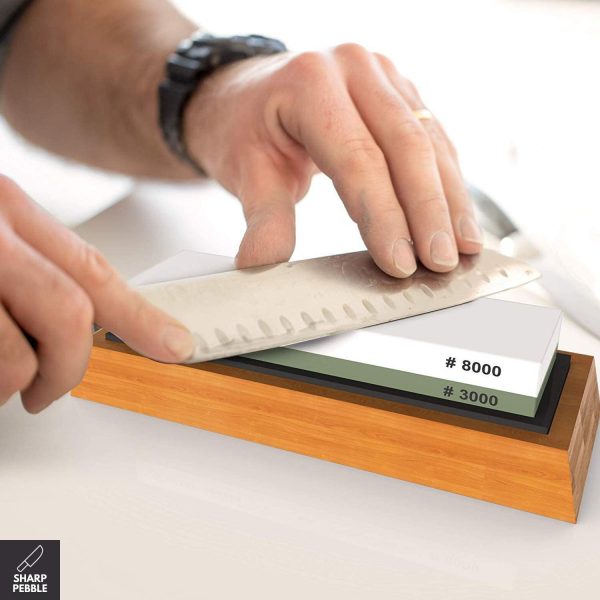 Sharp Pebble Premium Sharpening Stones 2 Side Grit 3000/8000 Whetstone - Kitchen Knife Sharpener Waterstone with Non-Slip Bamboo Base & Flattening Stone