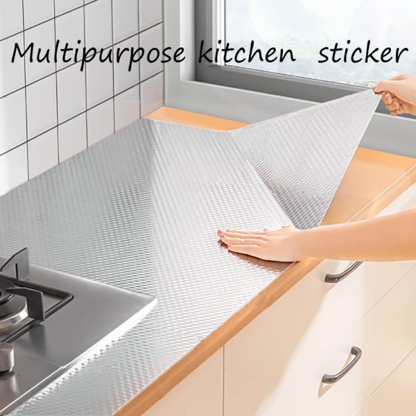 Hailongbay 15.7X196.9 inch Kitchen Oil-Proof Waterproof Stickers, Self Adhesive Kitchen Backsplash Wallpaper Sticker Heat Resistant Aluminum Foil Wall Sticker for Countertop Drawer Liner Shelf Liner - Image 3