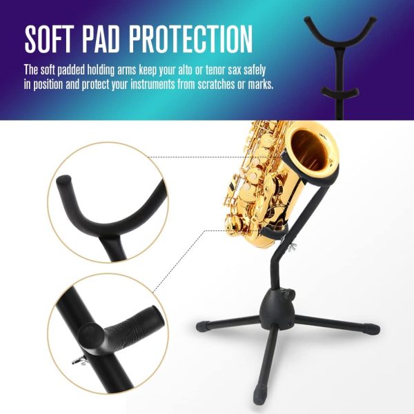 Saxophone Stand Foldable Alto/Tenor Sax Stand Portable Saxophone Bracket Adjustable Sax Holder Support Metal Triangle Base Design - Image 6