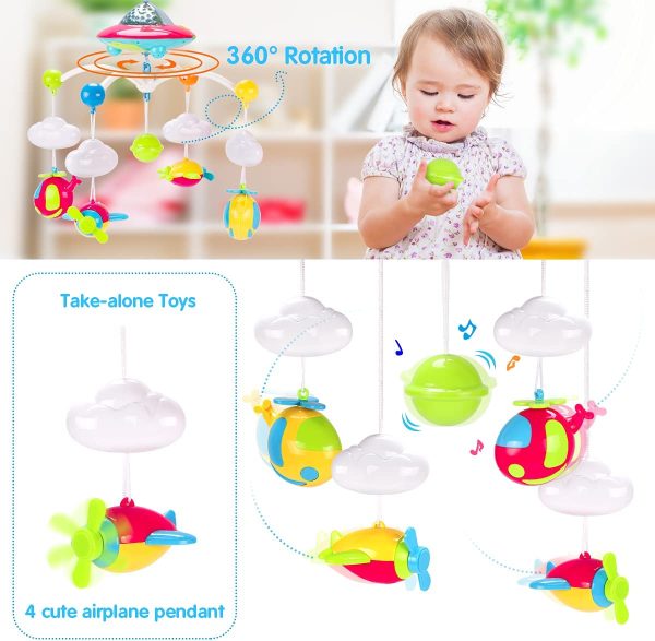 REMOKING Musical Cot Mobiles,Crib Toy Baby Toys 0-6-9-12 Months,Moon & Stars Projection & Airplane Rattles for Infant,Remote Control Music Box W/ 108 Melodies,Sensory Toy Newborn Baby Girl Boy - Image 5