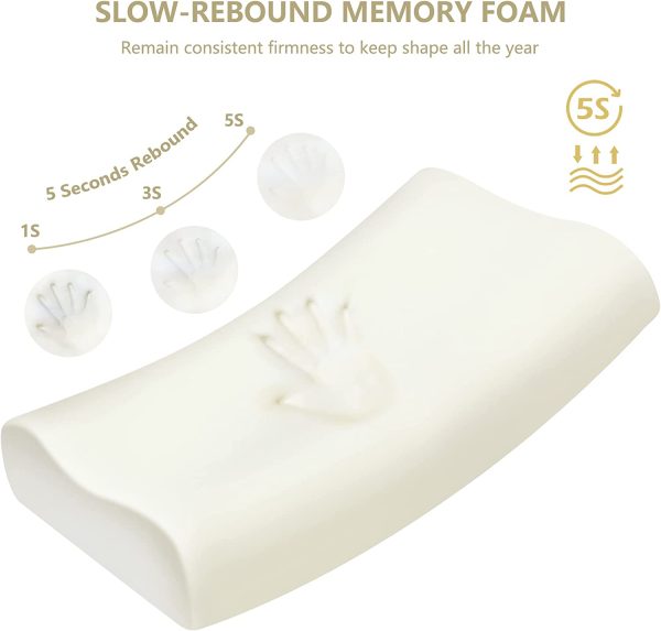 Memory Foam Pillow, Neck Orthopedic Sleeping Pillows, Cervical Pillow for Neck Pain Relief with Washable Pillowcase for Side, Back and Stomach Sleepers - White - Image 6