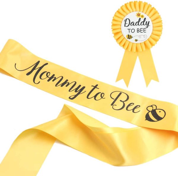 Mom to Bee Sash & Daddy to Bee Pin Kit - What Will Baby Bee Baby Shower Gift Mommy Sash Pregnancy Sash Baby Shower Baby Sprinkle Keepsake