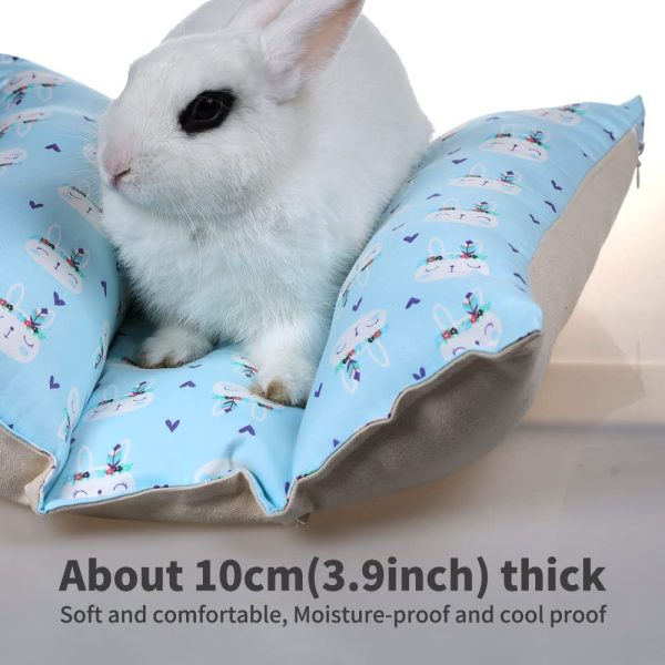 Life'bea Premium Quality Small Pet Bed for All Small Animals; and Rabbits pad Soft and Warm Cuddle Flop Bunny Hugger Beds Bedding Small Animal Bedding with Zipper (Small, Blue Bunny Head) - Image 4