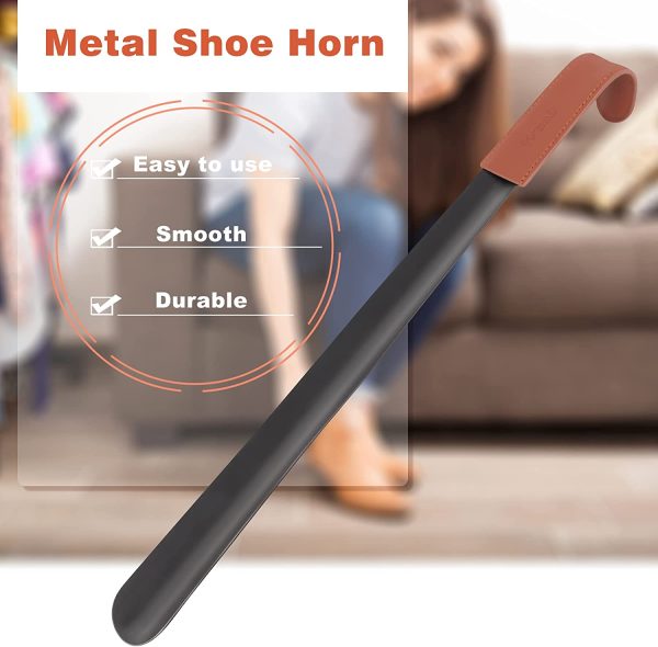 ZOMAKE Long Handled Shoe Horn with Leather Strap Stainless Steel Shoehorn for Boots - Image 3