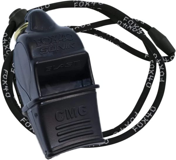 Fox 40 Sonik Blast CMG Official Whistle with Break Away Lanyard (Black)