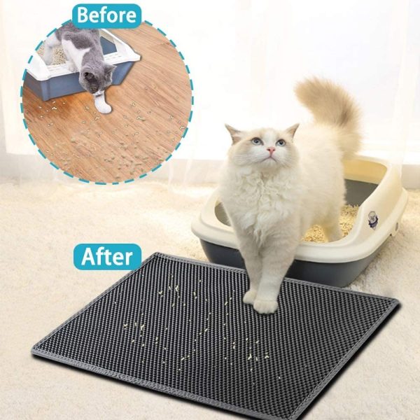 Pet Cat Litter Mat Double-Layer Sand Cat Mats for Cat Litter box Large Size Foldable Non-slip Waterproof Pet Bed Easy Clean Foldable Trapper Mats (Black) - Image 6