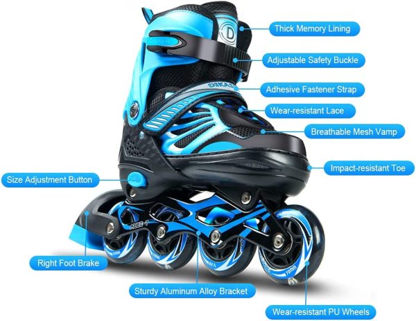 Staright Adjustable Illuminating Inline Skates with Light Up Wheels for Kids and Youth Girls Boys Inline Skates - Image 5