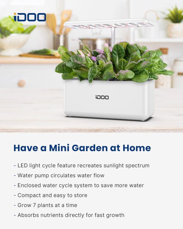 iDOO Hydroponics Growing System, Smart Indoor Herb Garden Kit with LED Grow Light, Indoor Gardening for Home Kitchen, Automatic Timer Germination Kit, Height Adjustable (7 Pods) - Image 3