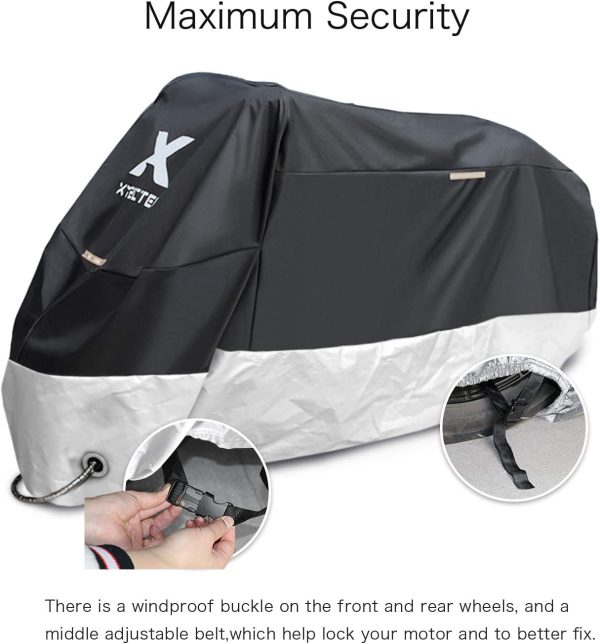 Motorcycle Cover ?C All Season Black Waterproof Outdoor Protection ?C Fit for 96 inch Tour Bikes, Choppers and Cruisers ?C Protect Against Dust, Debris, Rain and Weather (XL with Logo)