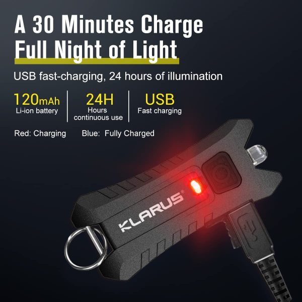 Mi2 Mini LED Keychain Flashlights, Super Lightweight & Small Rechargeable 40 Lumens EDC Flash Light with Built-in Battery and USB Cable(Black) - Image 8