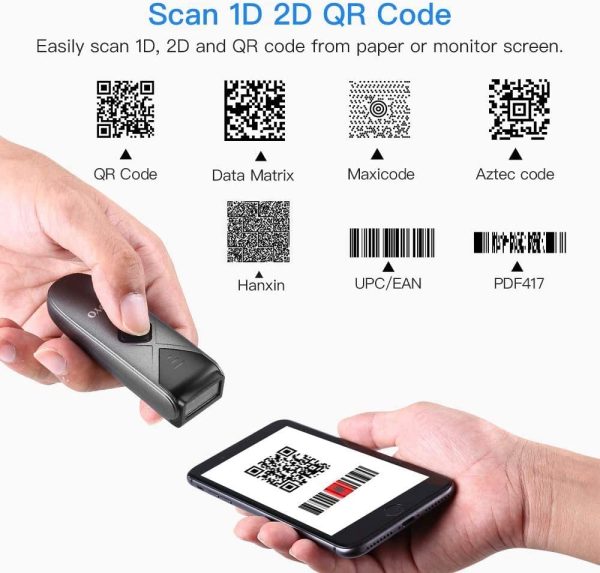 Portable 2D Wireless Bluetooth Barcode Scanner, Mini Barcode Reader with USB Wired/Bluetooth/ 2.4G Wireless Connection PDF417 Data Matrix Image Scanner for iPad, iPhone, Android, Tablet PC - Image 8