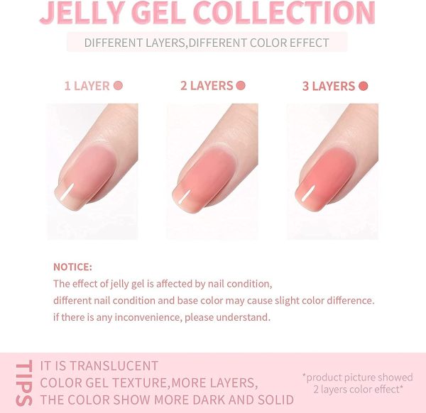 Vishine Nude Gel Polish Kit, Sheer Milky Pink Jelly Transparent Gel Nail Polish UV LED Gel Nail Gel Polish Varnish Nail Art DIY Saon 6Pcs 8ML - Image 9