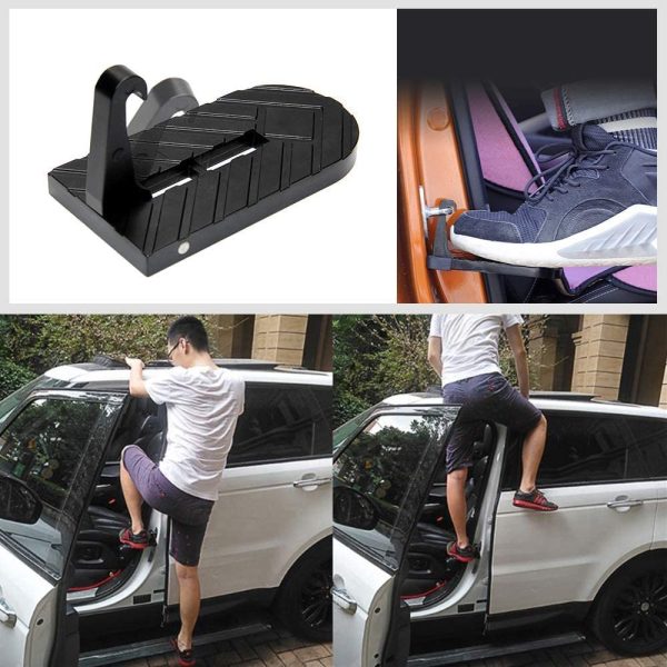 Car Doorstep Vehicle Folding Ladder U Shaped Hook Pedal Foot Pegs Multifunction Easy Access to Rooftop with Safety Hammer Doorstep for Car Roof-Rack Truck SUV Jeep Off-Road,Black - Image 2