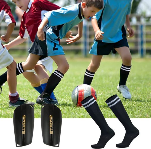 Soccer Shin Guards Kids Youth Over Knee Sleeves Shin Pads and Soccer Socks for 3-13 Years Old Boys and Girls for Football Games EVA Cushion Leg Carf Protection Reduce Shocks and Injuries Set of 2 Pairs - Image 3