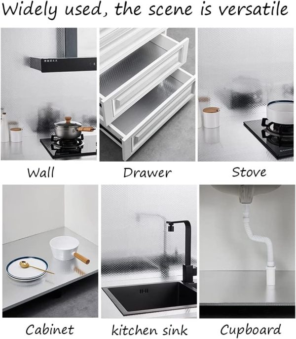 Hailongbay 15.7X196.9 inch Kitchen Oil-Proof Waterproof Stickers, Self Adhesive Kitchen Backsplash Wallpaper Sticker Heat Resistant Aluminum Foil Wall Sticker for Countertop Drawer Liner Shelf Liner - Image 4