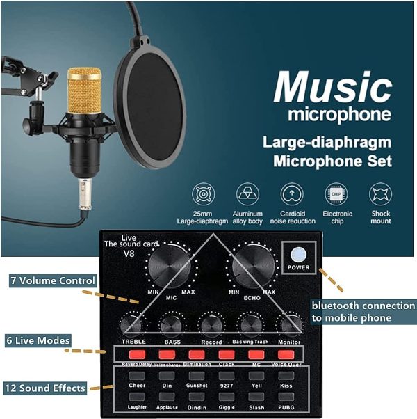 Podcast Equipment Bundle,  BM-800 Mic Kit with Live Sound Card, Adjustable Mic Suspension Scissor Arm, for Recording YouTube LiveMe Facebook Live Periscope Broadcasting - Image 7