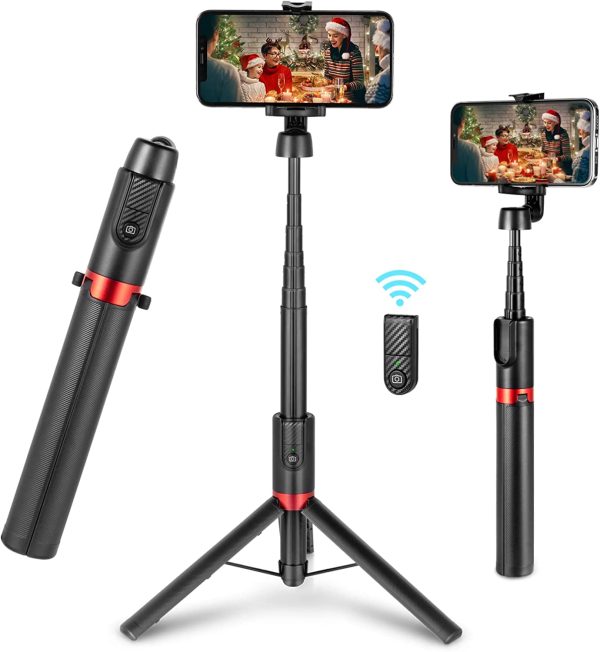 simorr ST20 Portable Selfie Stick Tripod with Bluetooth Remote Extendable Travel Lightweight Tripod Stand for Selfie, Live Streaming, Video Conference, Makeup, Tik Tok Compatible with All Phones - 3375