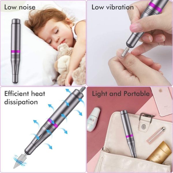 Electric Nail Files, Geecol 2021 Updated Version USB Electric Nail File 20000 RPM Adjustable Speed Portable 11 Changeable Filing Bits Electric Manicure Pedicure Kit Nail Drill for Acrylic Nails, Gel Nails - Image 6