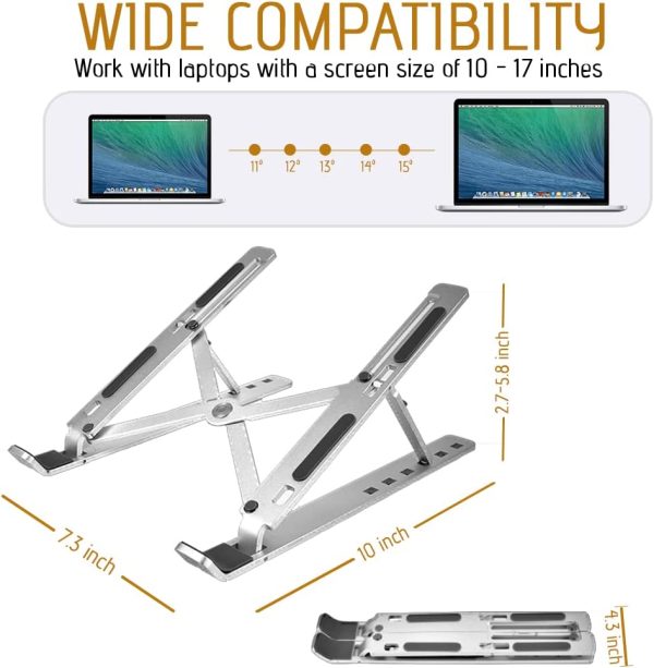 NSH Aluminum Laptop Stand, 6 Level Adjustable Computer Stand ,Tablet Stand, Ergonomic Foldable Metal Portable Laptop Riser Compatible with MacBook Air Pro, Dell XPS, HP, Lenovo More 10-17" Laptops - Image 6