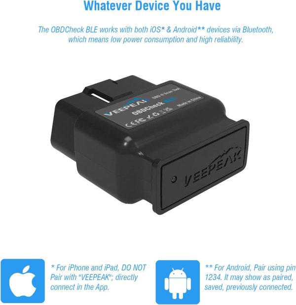 OBDCheck BLE Bluetooth OBD II Scanner Adapter Dongle Auto Check Engine Code Reader Diagnostic Scan Tool for iOS & Android - Image 4