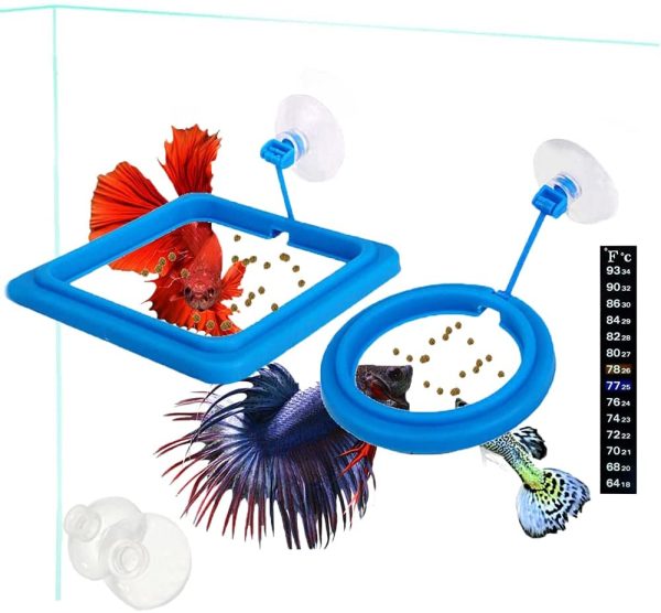 FLOURITHING 2 Pcs Fish Feeding Ring, Fish Safe Floating Food Feeder Circle Blue, with Suction Cup Easy to Install Aquarium, Square and Round Shape Fish Tank Towels - for Guppy, Betta, Goldfish, Etc. - Image 7