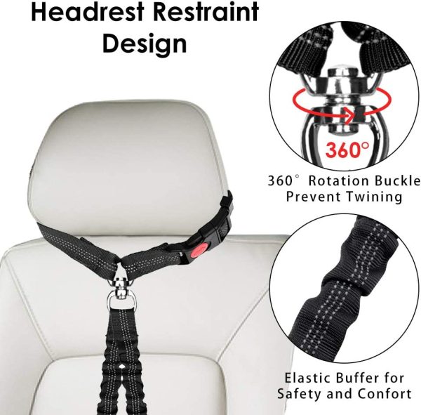 SlowTon Double Dog Seat Belt, New Dual Pet Car Headrest Restraint Safety Seatbelt No Tangle Dog Leash Duty Adjust Elastic Bungee Puppy Lead Splitter Connect Harness in Vehicle Travel for 2 dogs (Black) - Image 3