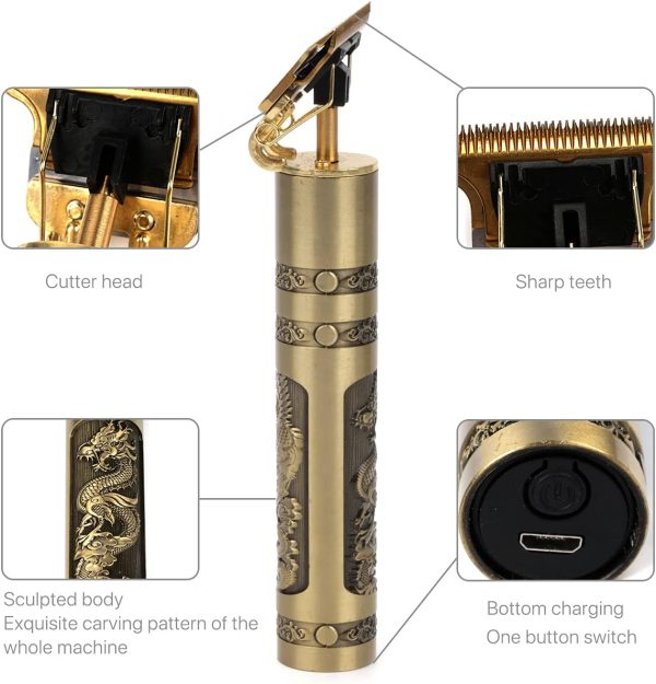 Hair Clippers Professional Electric Haircut Kit for Men Zero Gapped Beard Trimmer Cordless Rechargeable T-Bladed Outliner Grooming 1.5/2/3/4 mm Baldheaded Clipper (Gold) - Image 5