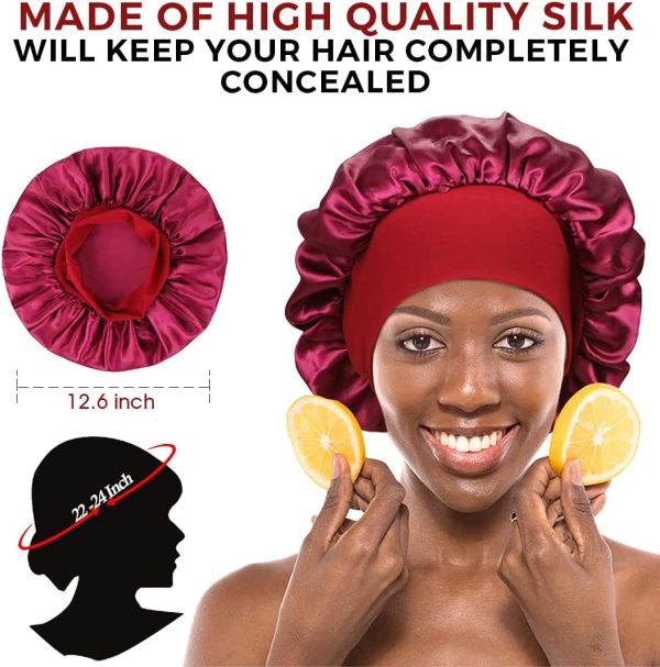 MAG 2pcs Silk Bonnet with Soft Elastic Band, Breathable Satin Hair Bonnet for Sleeping Suitable for Long, Straight and Curly Hair (Vine & Black)