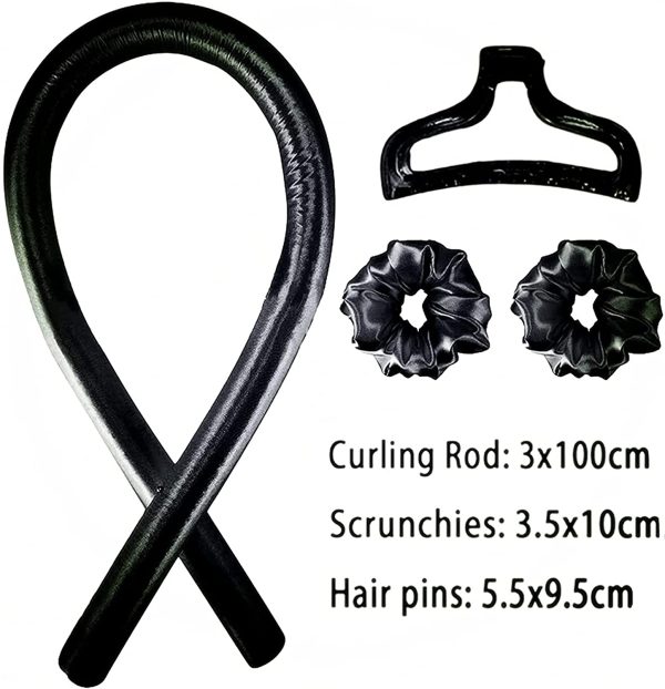 Heatless Hair Curlers For Long Hair to Sleep Overnight, MH MOIHSING Women Girls Silk Ribbon Hair Rod, No Heat Silk Curls Headband, Soft Foam Hair Rollers, Curling Ribbon for Natural Hair, Black - Image 2