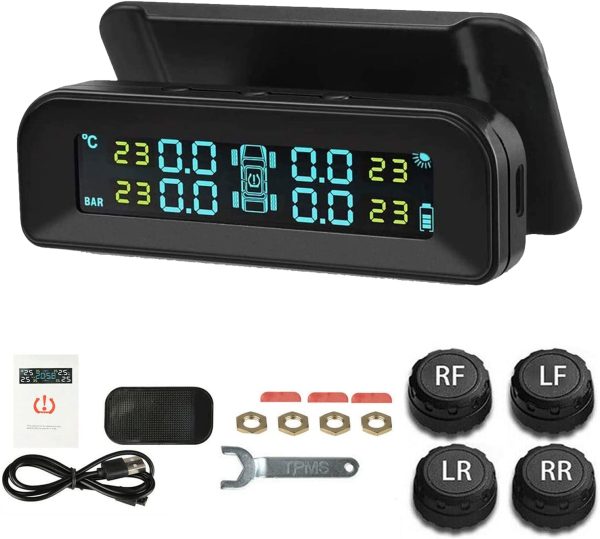 Solar Wireless Car TPMS Tyre Pressure Monitoring System + 4 External Sensor with Temperature and Pressure LCD Display Auto Alarm Real-Time - Image 9